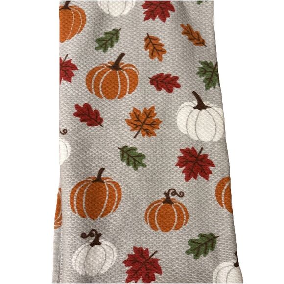 Casaba French Bulldog Fall Kitchen Towels Pumpkins & Leaves Thanksgiving NWOT - Picture 3 of 7